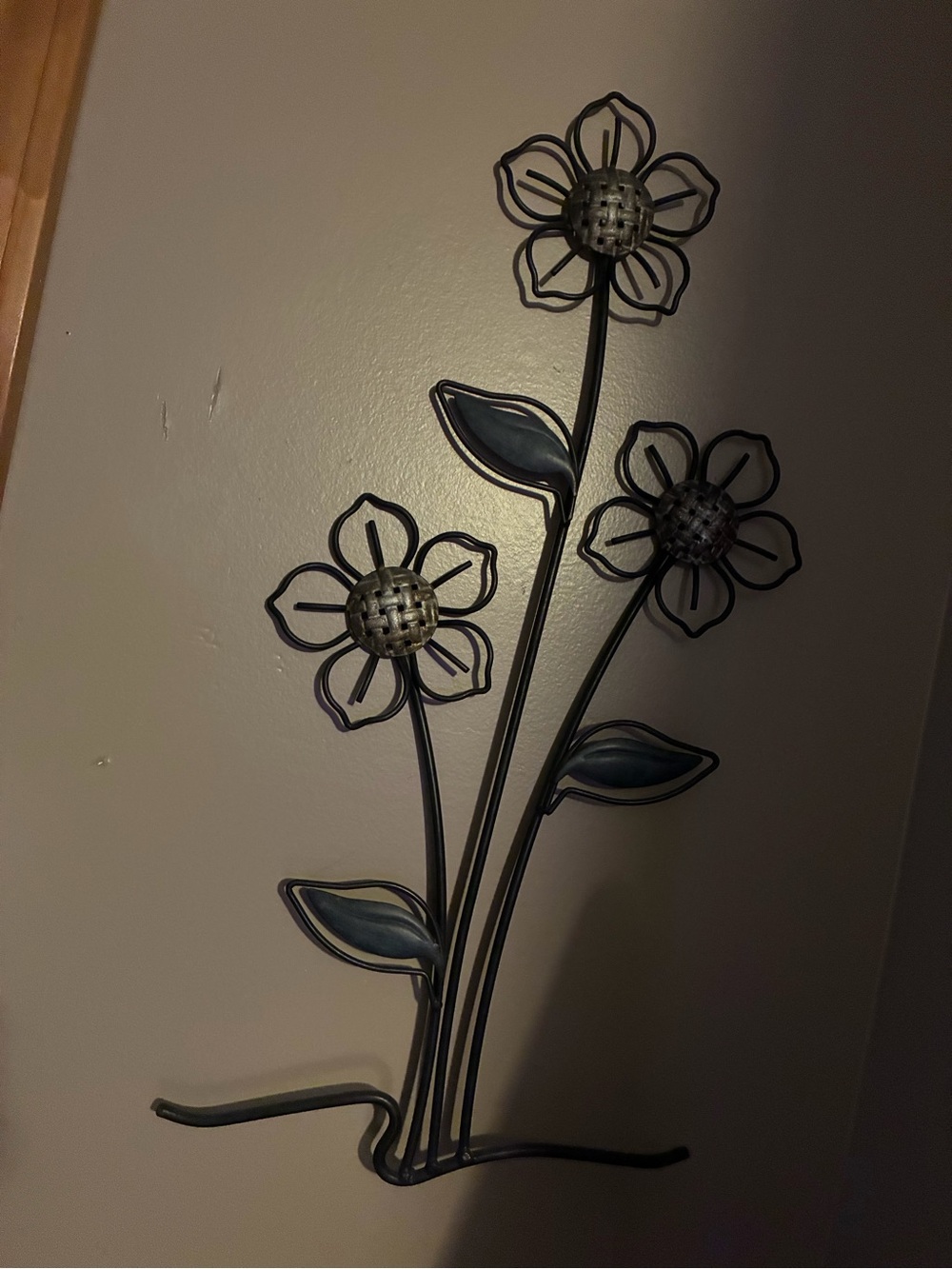 Metal Floral Wall Sculpture in Black and Blue